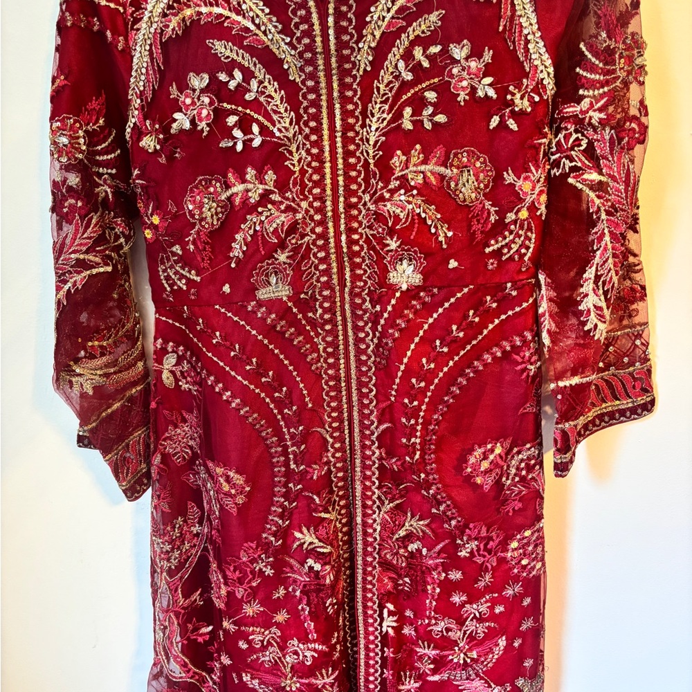Embroidered Red and Gold Long Jacket